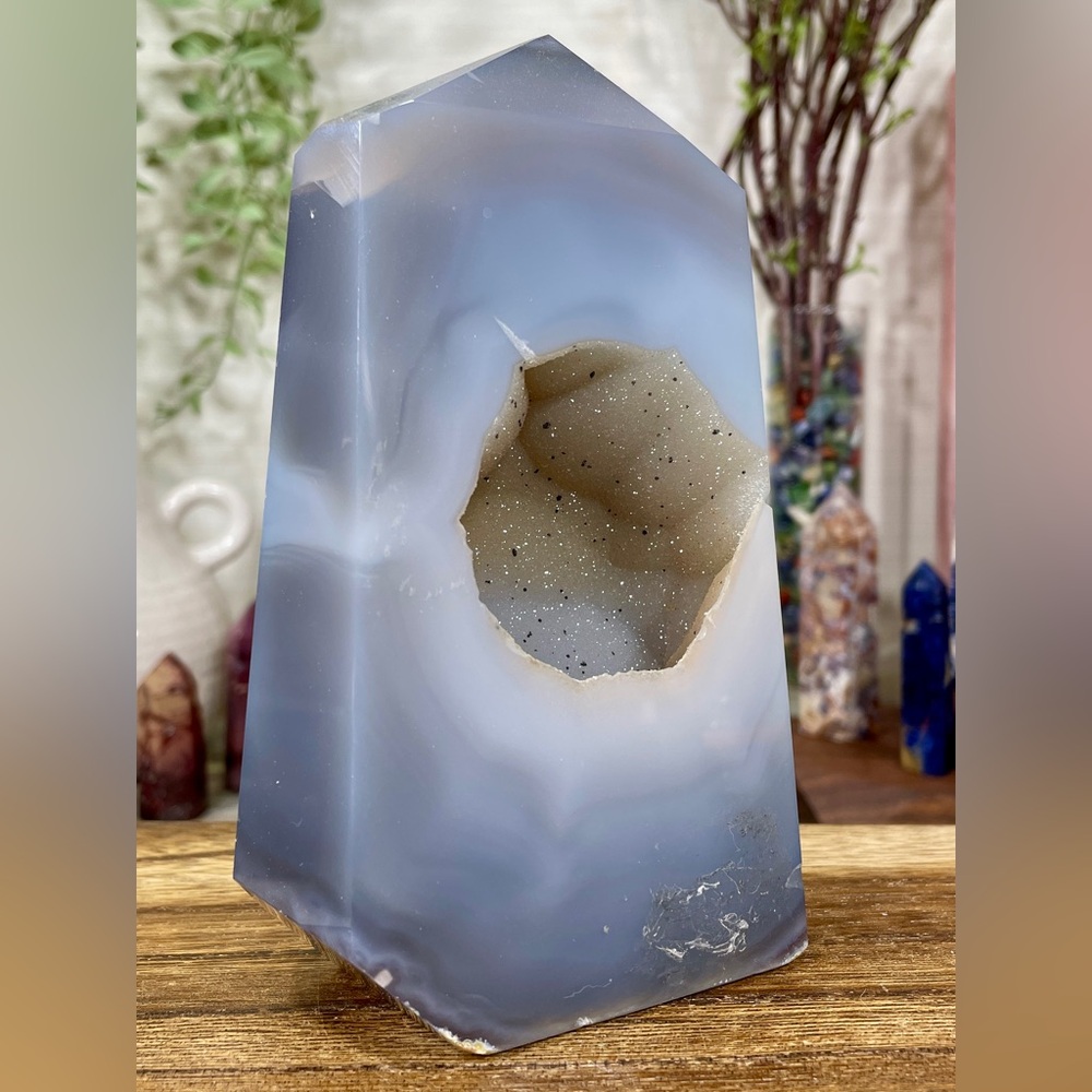 1615 Blue Agate Crystal Tower with Large Druzy Cave - Picture 14 of 17